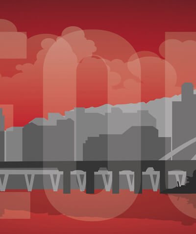 image of Seoul skyline in red and black